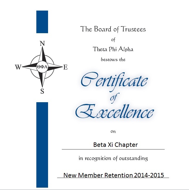 New Member Retention Certificate - Beta Xi